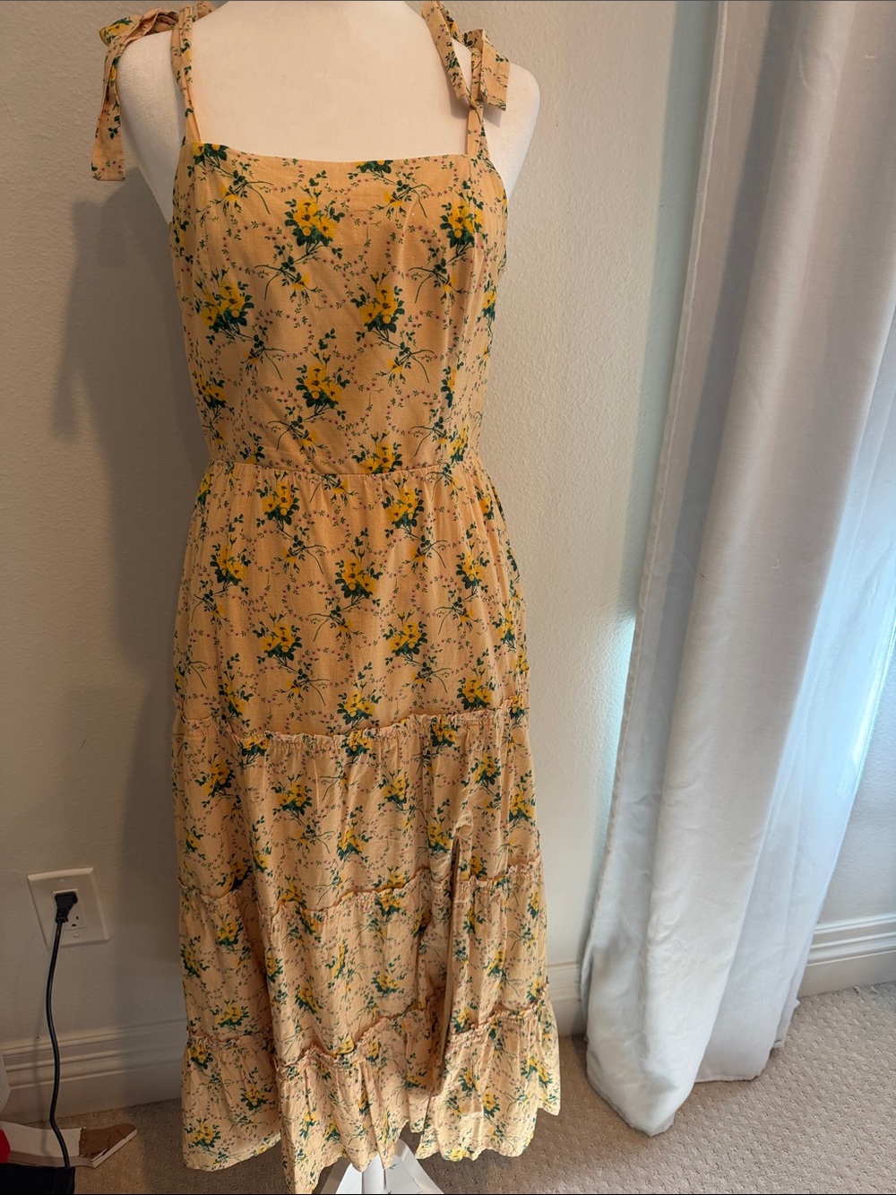 PAIGE Yellow Floral Tie-Shoulder Maxi Dress